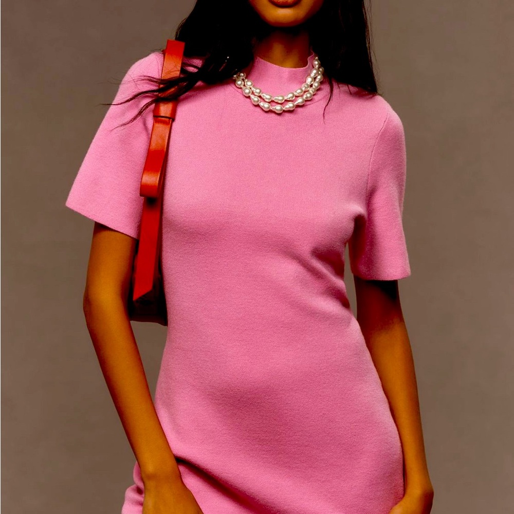 NWT By Anthropologie mock-neck short sleeve mini shift dress pink. 1X.